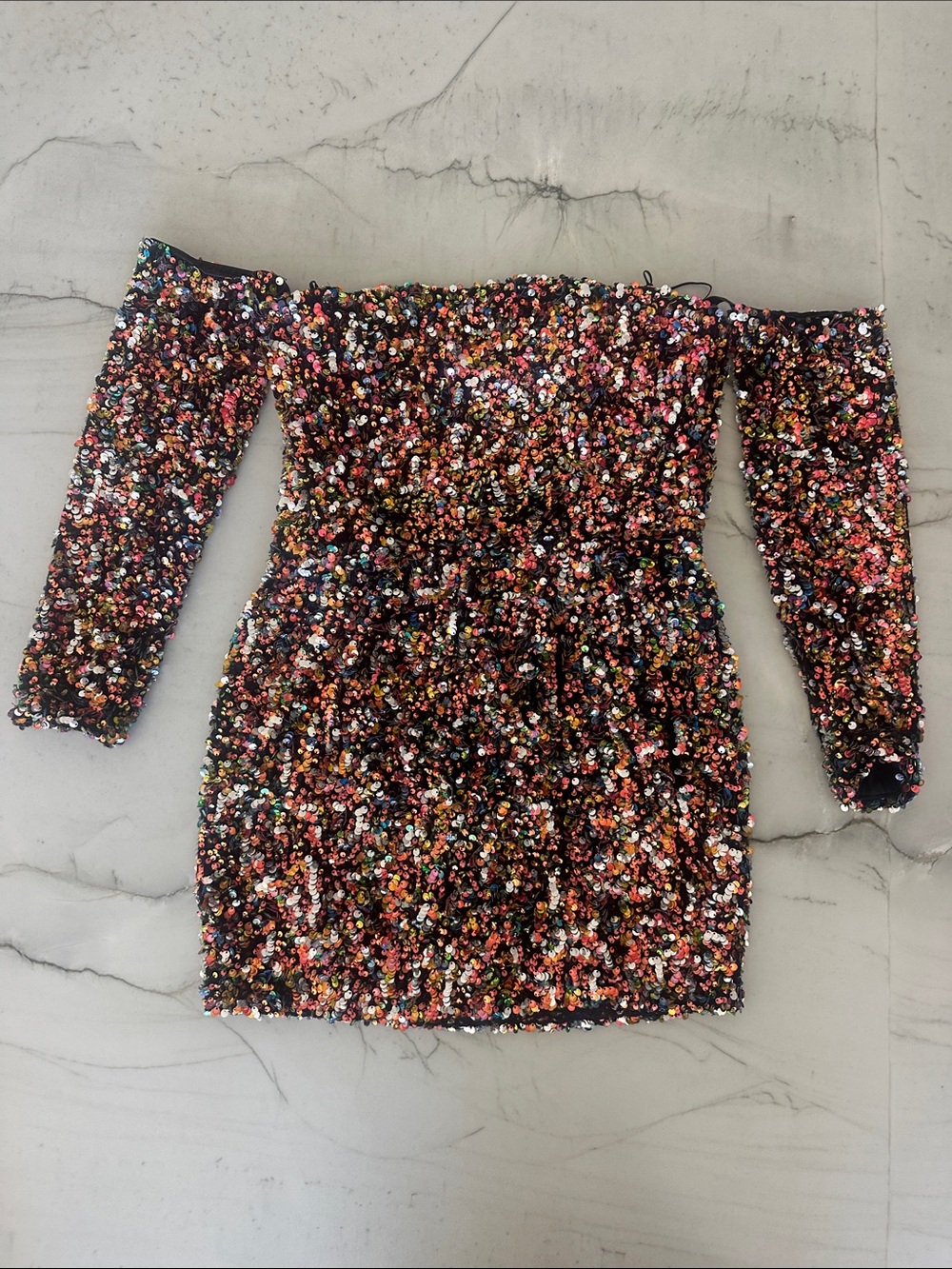 Girls Off-Shoulder Multicolor Sequin Party Dress